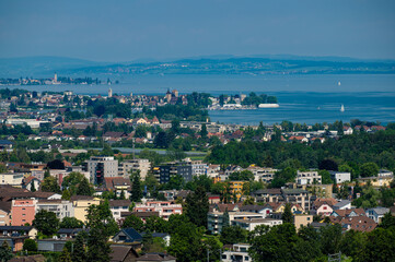 Fototapeta premium RORSCHACH, SWITZERLAND - Panoramic view of the Swiss town of Rorschach on the south bank of Lake Constance 