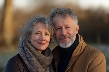 Fototapeta premium Couple enjoying a peaceful moment outdoors in a natural setting during golden hour