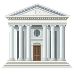 Obraz premium Cartoon-style bank or court building with transparent background showcasing classical architecture and columns, Bank or court building with cartoon style transparent background