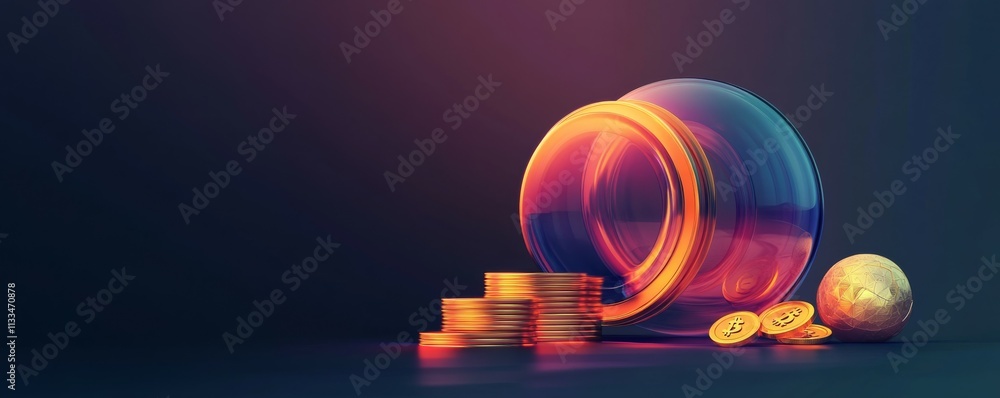 Aufkleber 3d loading indicator in a three-dimensional semicircular line, gold coins and sphere