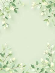 Fototapeta premium Elegant green floral frame with delicate leaves and white flowers, perfect for wedding invitations, spring celebrations, or nature-themed designs.