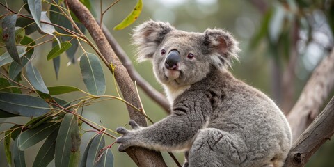 Portrait of an Adorable Koala in an Eucalyptus Tree
