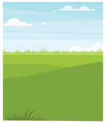 Fototapeten Landscape cartoon scene with green hills and white cloud in summer blue sky background stock illustration © Mindra