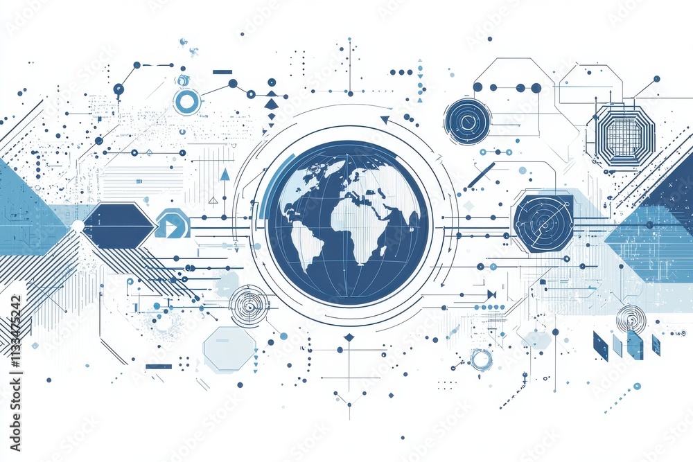 Poster futuristic digital globe with abstract technological elements and connections