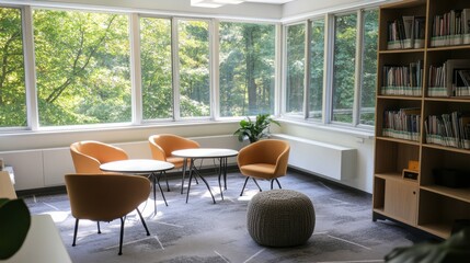 Fototapeta premium Cozy Modern Workspace with Natural Light and Greenery View