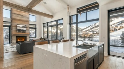 Modern Interior Design of Cozy Mountain Retreat with Scenic View