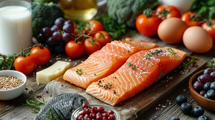 Baked salmon with vegetables and ratatouille on a plate