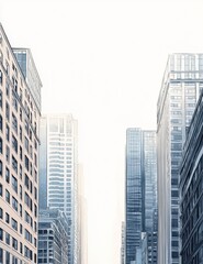 Fototapeta premium City skyline with tall modern buildings on a bright white background