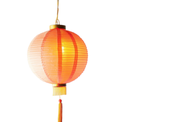 Traditional Chinese Paper Lantern with Vibrant Colors and Intricate Designs with isolated on transparent background