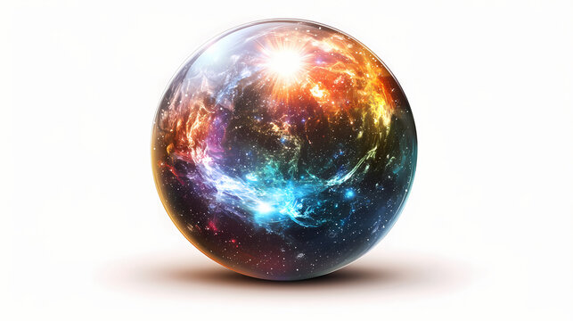Colorful cosmic sphere with a bright center, ideal for space-related visuals. Ether. Illustration