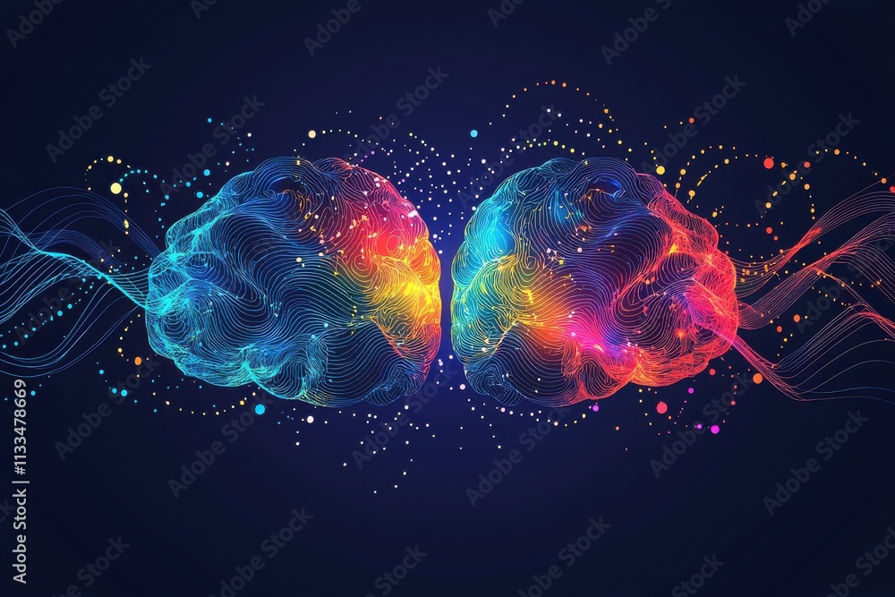 Aufkleber a concept of two glowing brains connected in digital network