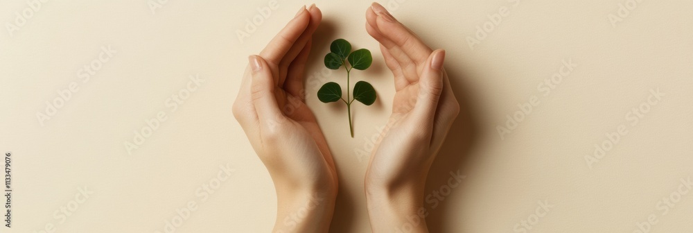 Aufkleber hands thoughtfully cradle a small green seedling, emphasizing nurturing and the importance of growth