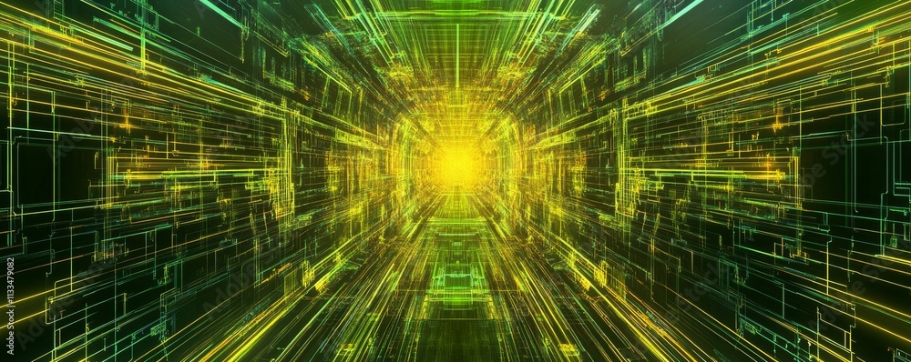 Aufkleber cyberspace concept with technical structure. green and yellow futuristic geometric lines with copy-s