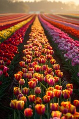 dutch windmill over tulips field
