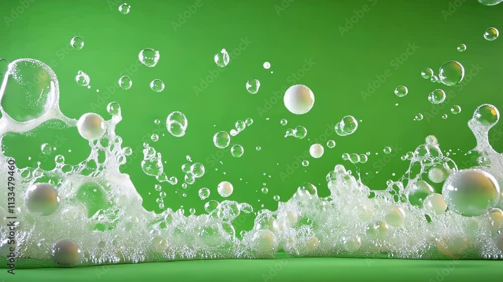 Poster soft luminous bubbles forming a playful pattern on a green canvas. green screen chromakey