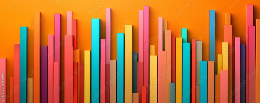 Poster big data visualization concept - histogram of colored adhesive tapes on an orange background