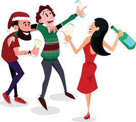 Christmas - A Festive friends or Family gathering. Toasting, cheering and santa hat