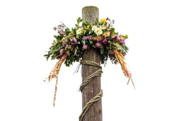 Handcrafted Swedish Midsummer Decorations Featuring Wildflowers and Greenery with isolated on transparent background