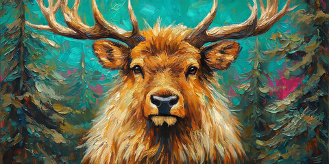Fototapeta premium Majestic Elk Portrait in Forest Setting