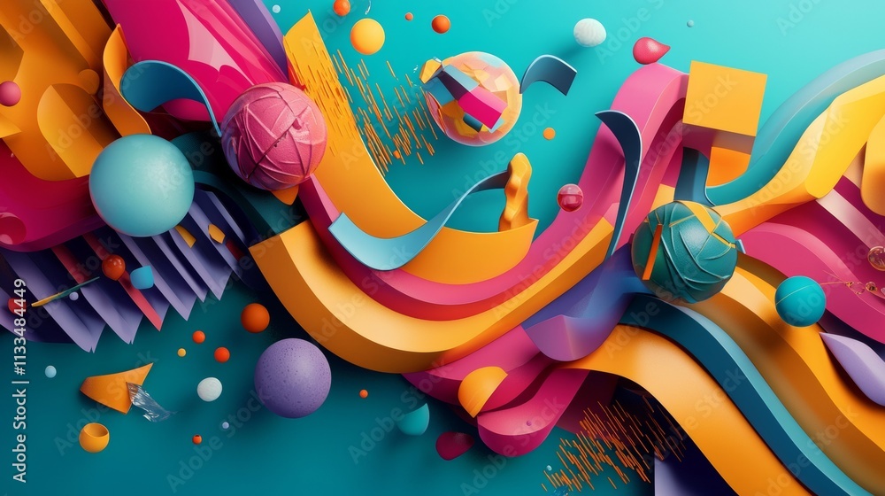Poster abstract colorful 3d shapes in a dynamic composition