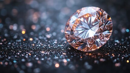 Fototapeta premium Radiant diamond on a glittering dark surface.