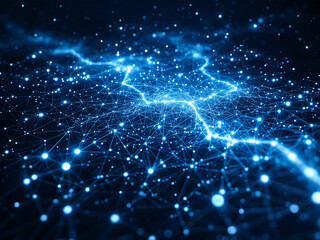 Obraz premium Network, Connectivity, Digital, Technology, Nodes, Lines, Dots, Blue, Glowing, Web, Internet, Data, Information, Communication, Links, Grid, Matrix, Cyberspace, Virtual, Online, Interconnected, Wires,