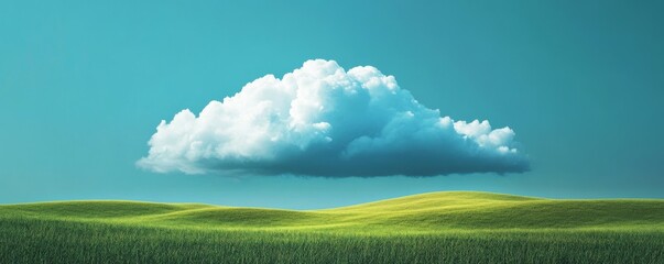 Fototapeta premium Fabulous blue cloud on a green landscape, the concept of digital innovation