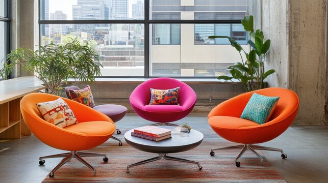 Colorful Modern Lounge Area with Stylish Chairs and Bright Decor