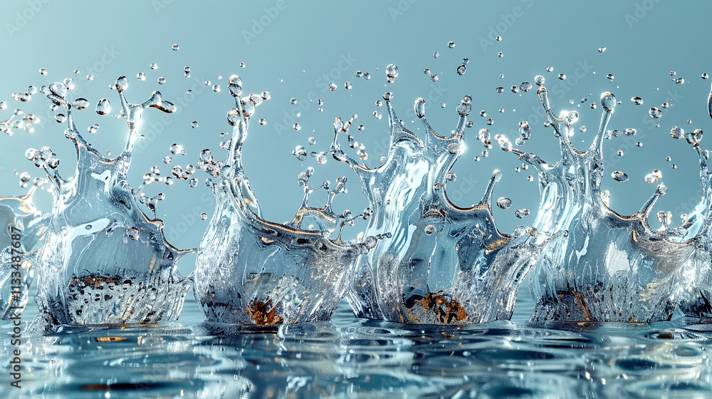 Poster captivating water splashes create mesmerizing patterns in serene reflections