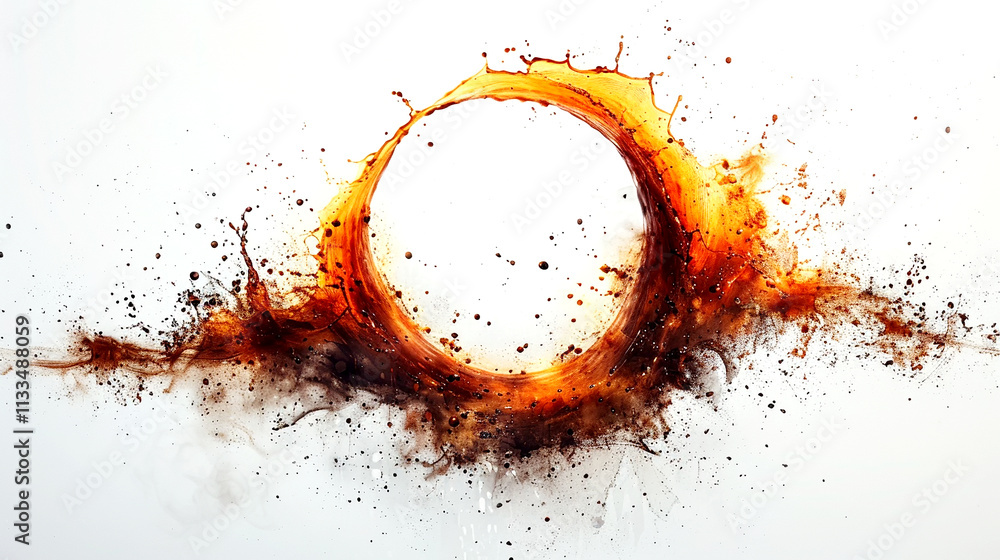 Poster dynamic circular artwork with vibrant splashes of color capturing natural energy