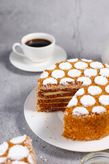 Homemade traditional layered russian honey cake.