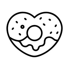 heart shaped doughnut - simple black line art icon of heart shaped doughnut for doughnut daycelebrations. doughnut vector art.