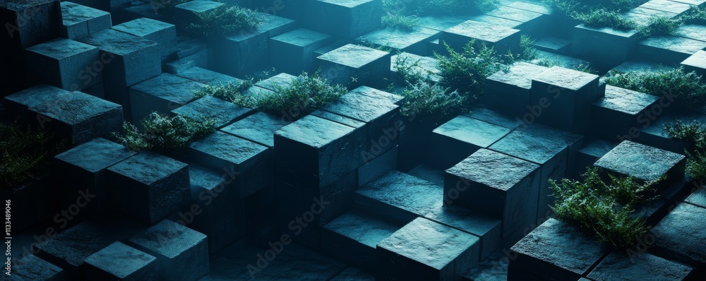 Aufkleber blue 3d blocks arranged to create a tech abstract wallpaper. .