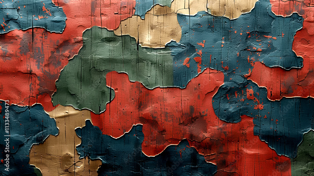 Poster vibrant abstract patterns of peeling paint create a textured masterpiece