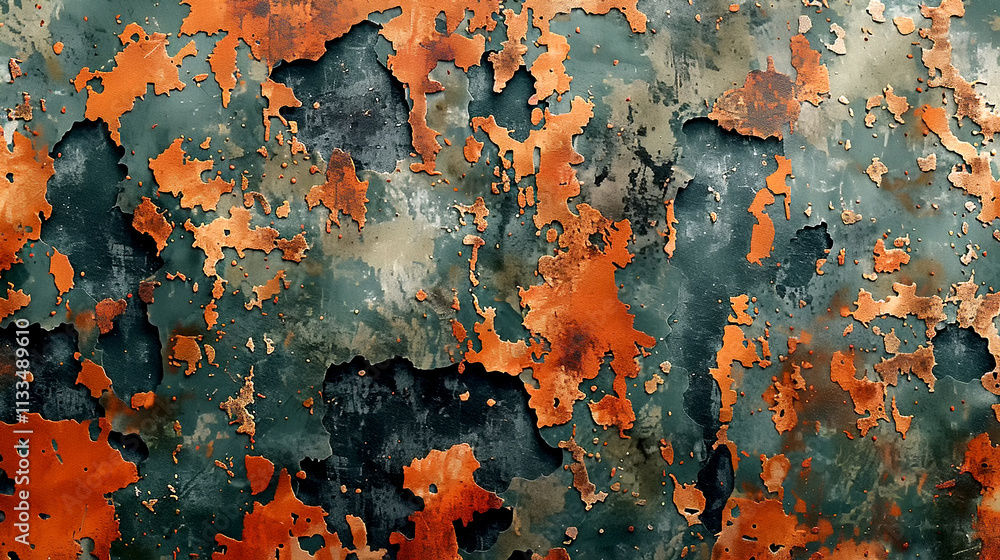 Poster intricate patterns of rust and decay on a weathered metal surface