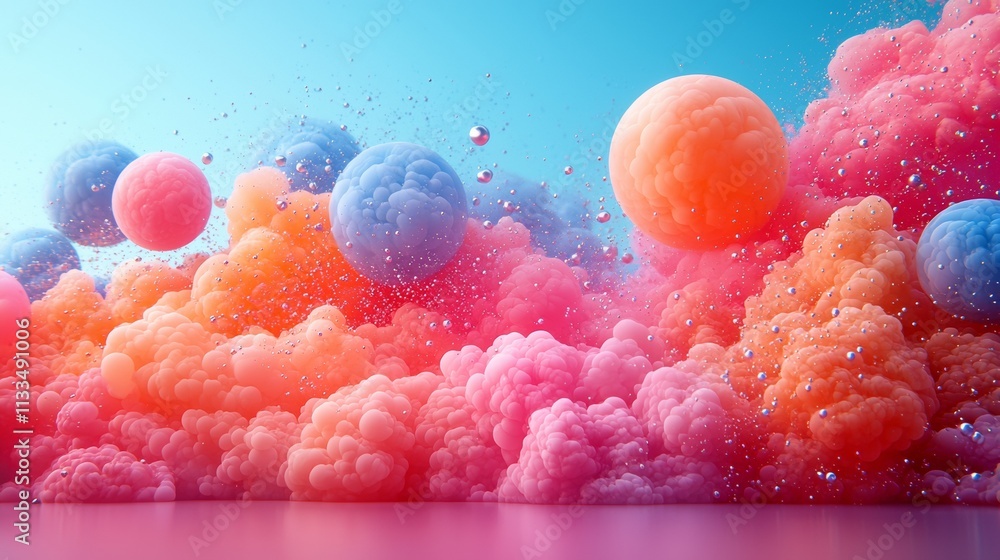 Poster vivid abstract scene of colorful bubbles in a dreamy setting