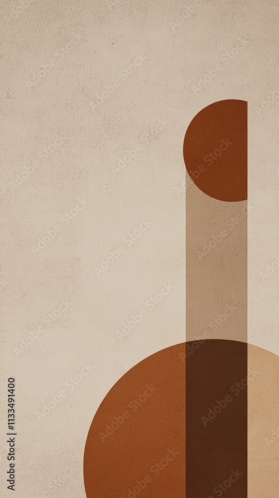 Poster modern abstract art featuring overlapping circles and rectangles in warm earthy tones of brown and b