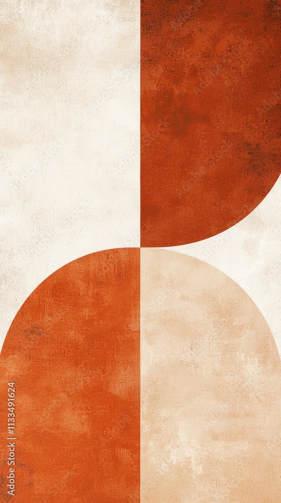 Poster geometric shapes in orange and beige combine to create a visually interesting abstract background, s
