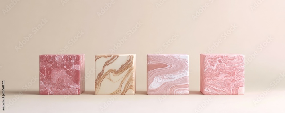 Poster cube box pink marble set minimal cream background 3d visualization
