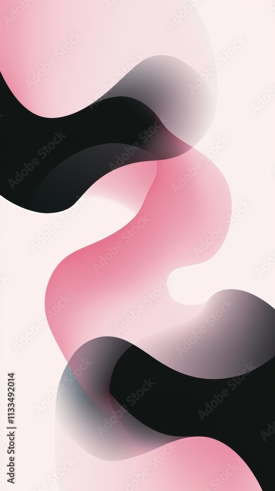 Poster Smooth, overlapping shapes in vibrant shades of pink and deep black create a dynamic, modern abstract composition, perfect for enhancing vertical backgrounds with elegance and style