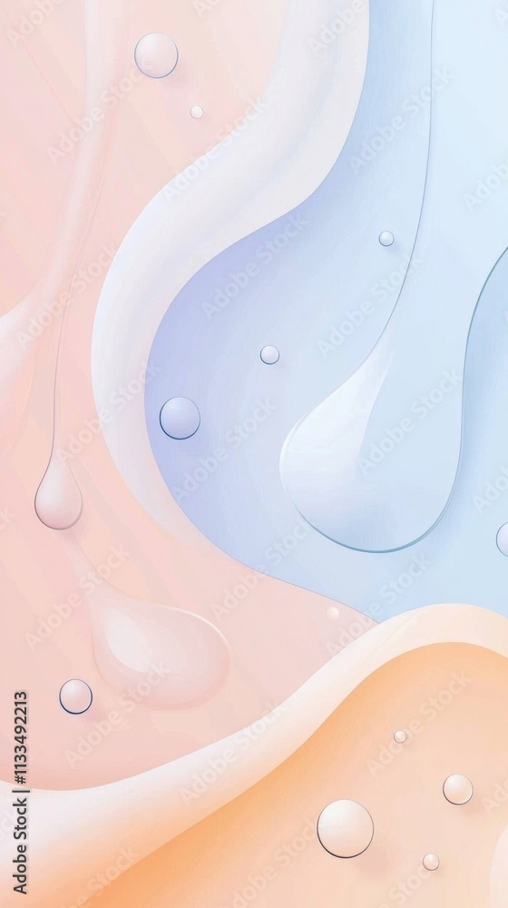 Poster abstract pastel colored liquid cream with bubbles flowing vertically creating a smooth and elegant t