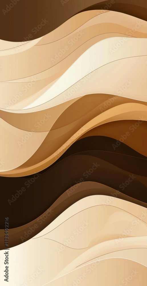 Poster smooth, undulating waves in shades of brown and beige create a dynamic and visually appealing abstra