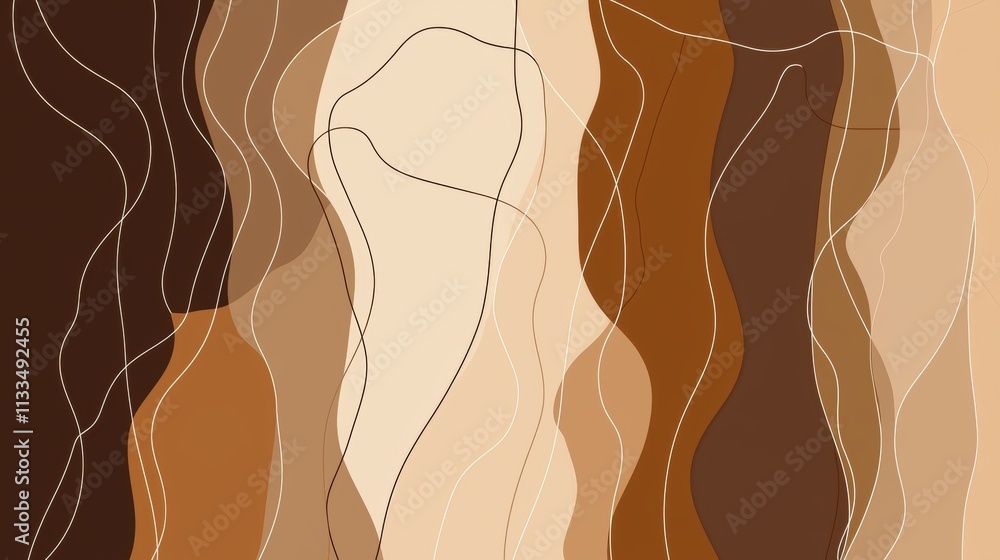 Aufkleber modern and minimalist abstract background featuring flowing wavy lines and organic shapes in various
