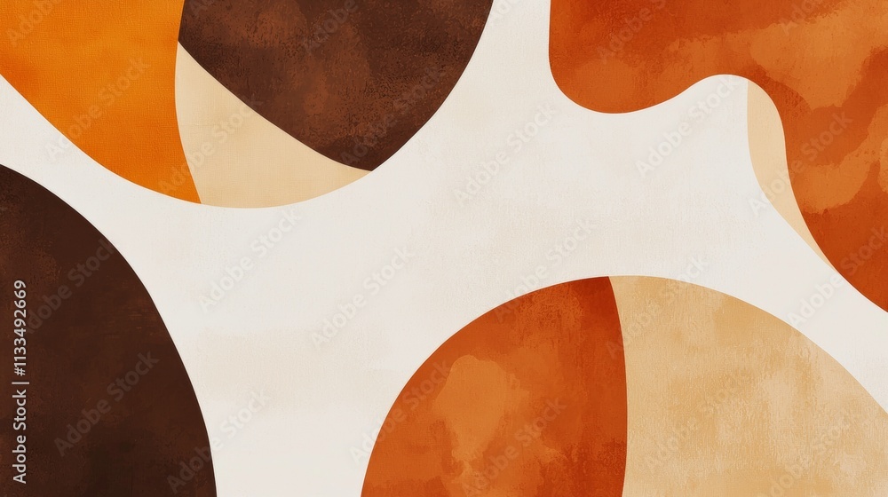 Aufkleber modern and minimalist abstract background featuring orange and brown watercolor shapes on a textured