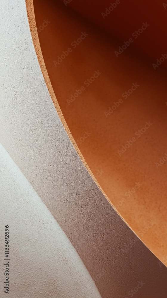 Poster smooth curved shapes in orange and white create a minimalist abstract background, forming a visually