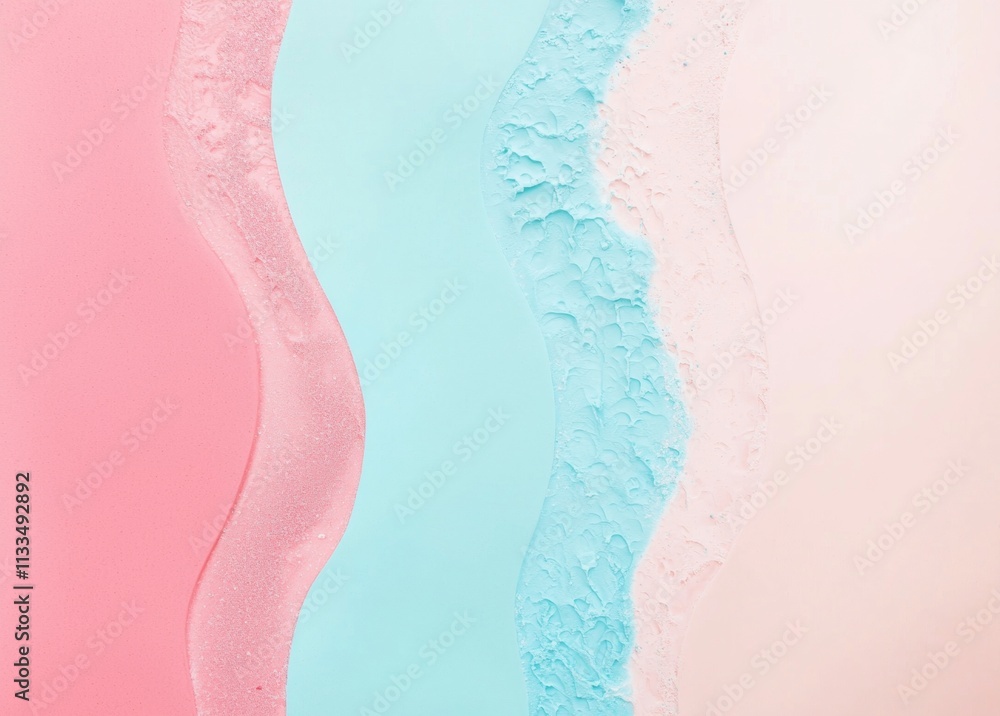 Aufkleber pink, light blue, and turquoise stripes of paint with wavy edges form a visually appealing abstract 