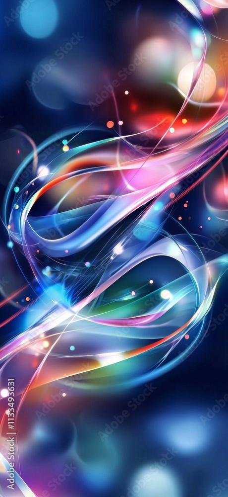 Poster colorful abstract lines flowing and swirling against a dark background create a vibrant atmosphere. 