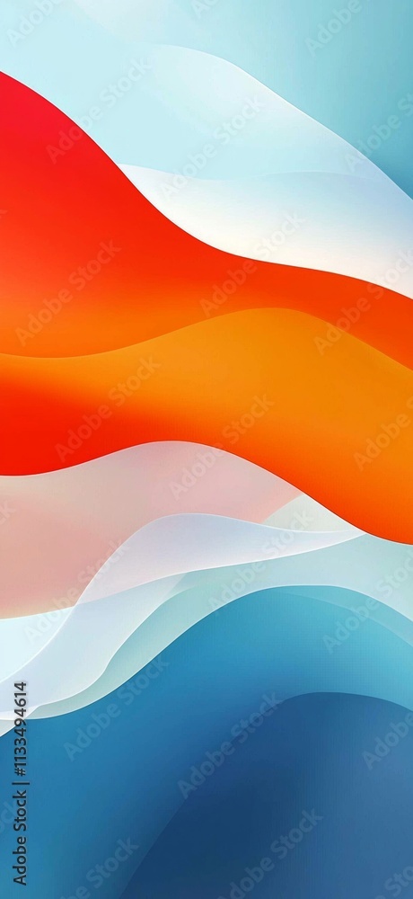 Poster smooth overlapping gradient waves create an abstract background in vibrant shades of red, orange, bl