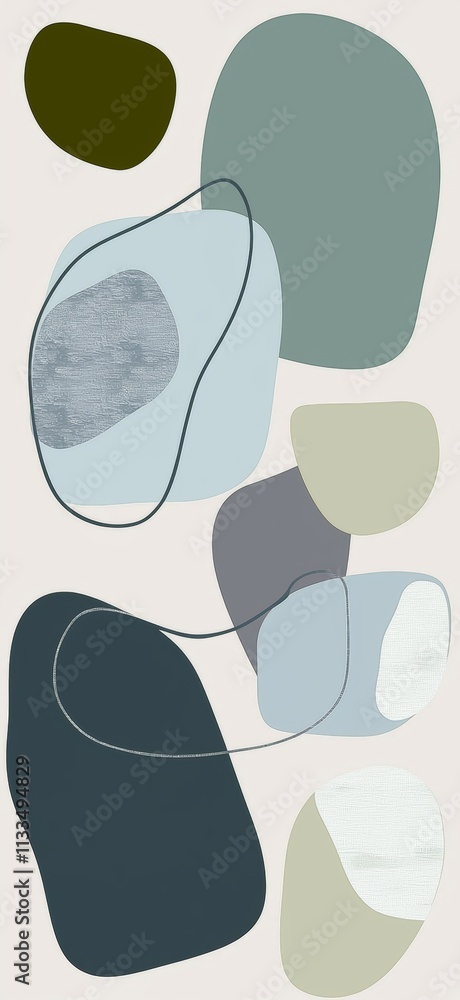 Poster modern abstract background featuring overlapping organic shapes in various muted colors and textures