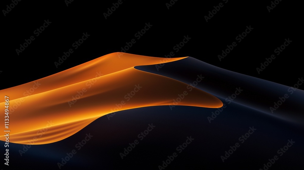 Poster smooth, illuminated sand dunes create a mesmerizing contrast against a dark backdrop, evoking a sens